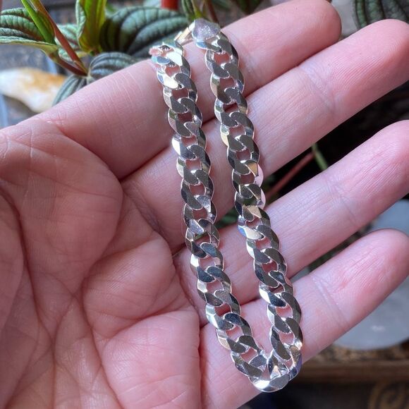 Sterling Silver Faceted Italian Pave Flat Curb Bracelet - Picture 7 of 8